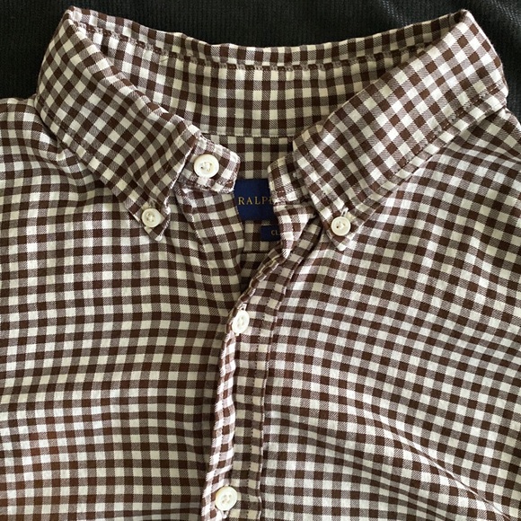 Ralph Lauren Classic Fit long sleeve button down shirt 100% cotton brown gingham - Picture 3 of 14